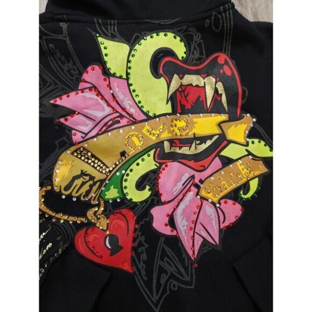 Vintage Ed Hardy Christian Audigier Y2K Studded Zip‎ Hoodie Jacket Womens S/M ?? - Picture 4 of 11